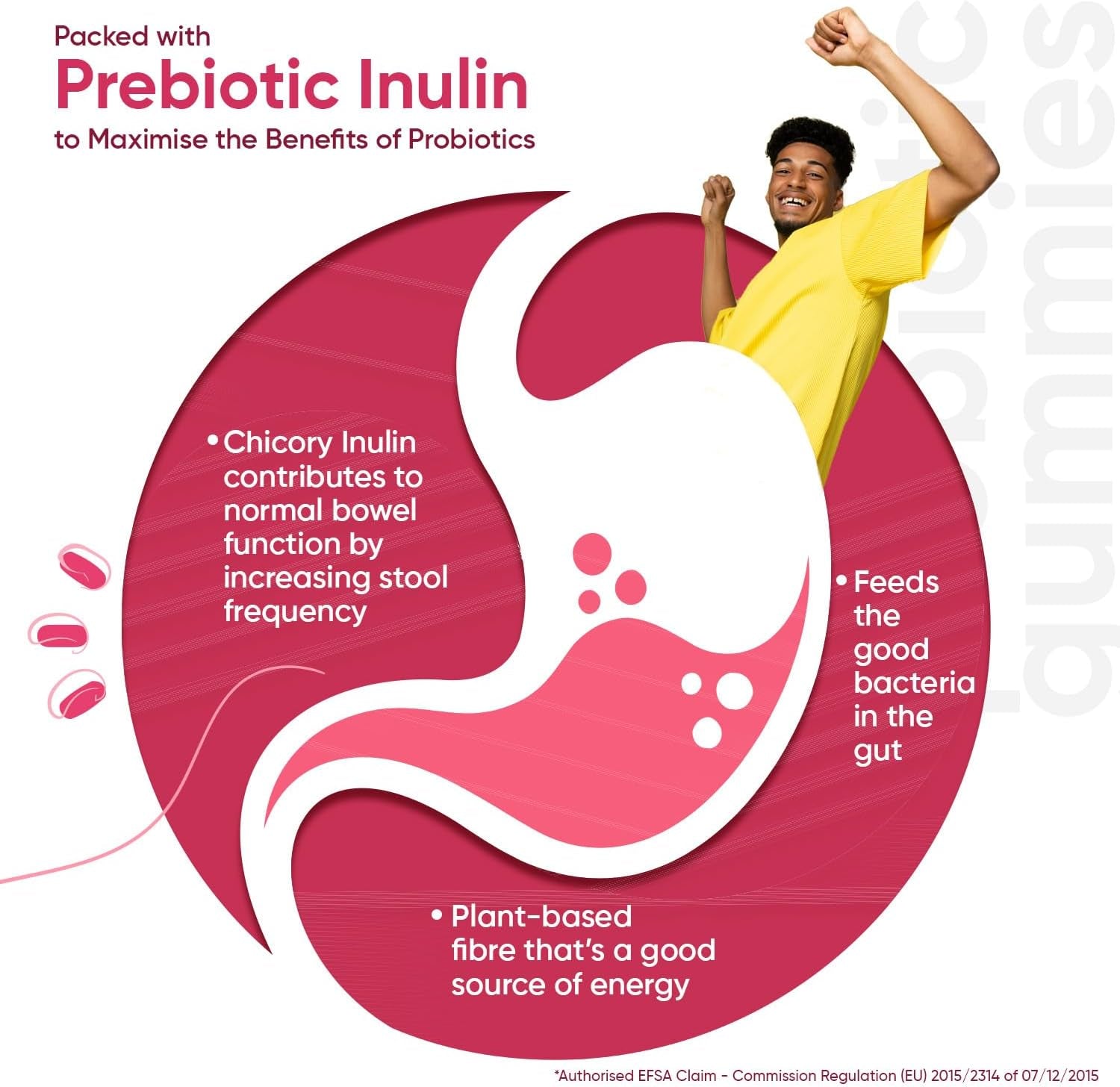Vegan Probiotic Gummies with Prebiotic - 45 Days (90 Low Sugar Gummies) - Strawberry & Vanilla Flavour - Bacillus Coagulans & Inulin - Gut Health, Immune System & Digestion Supplement for Women & Men