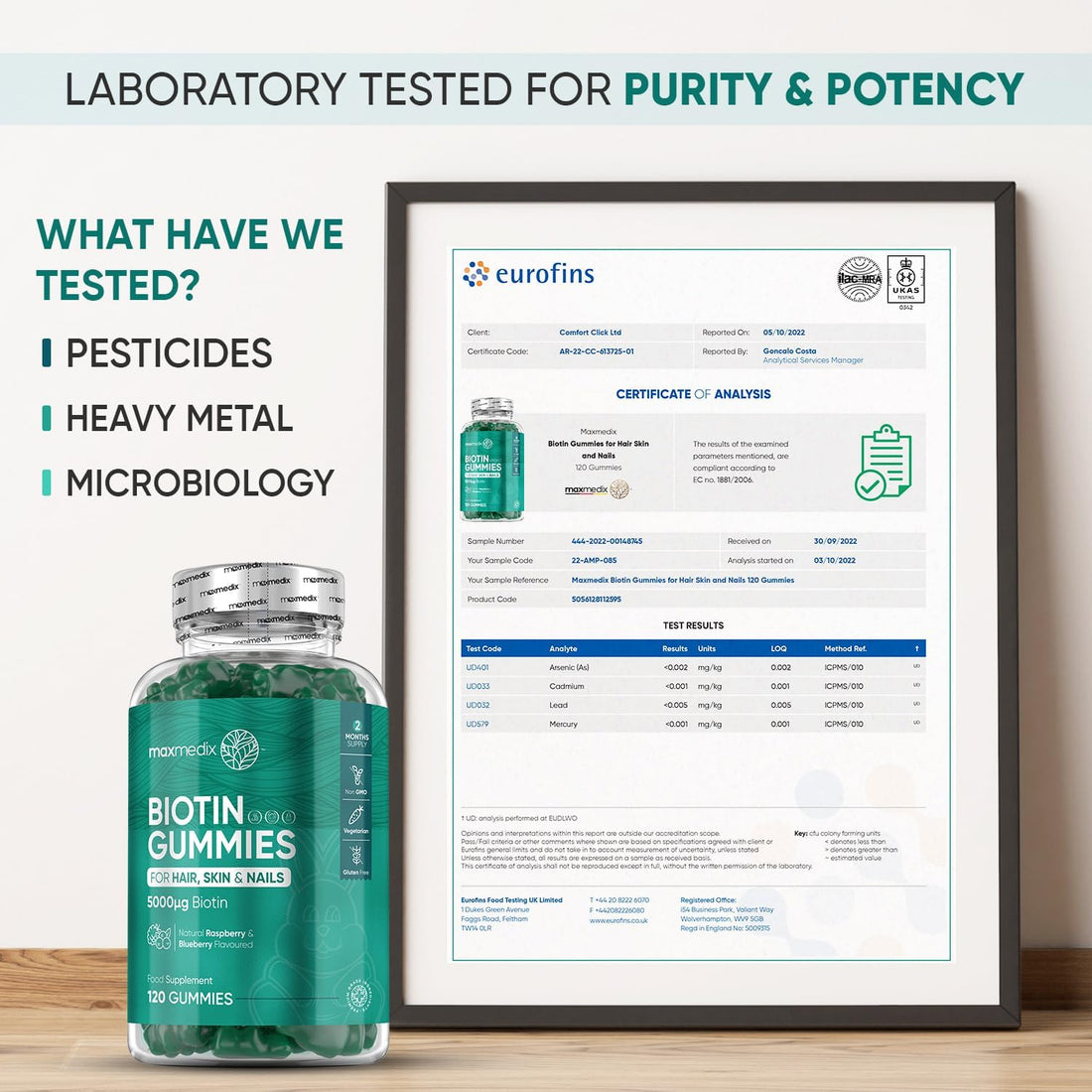 Biotin Gummies 5000Mcg - with Vitamin A, B, C, D, E & Selenium – 120 Hair Nails and Skin Vitamins Gummies – Natural Berry Flavour Vitamin B7 Gummies- Lab-Tested Biotin Hair Growth Gummies
