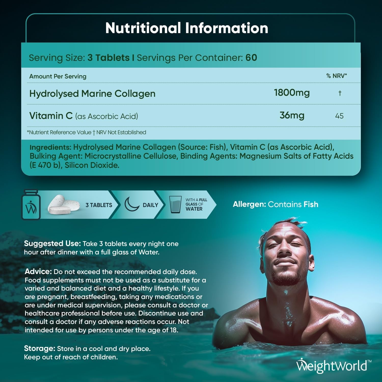 Hydrolysed Marine Collagen Tablets 1800Mg - Collagen Supplements for Skin, Hair, and Slumber- for Men & Women -180 Tablets- with Hydrolysed Collagen Peptides Type 1 & 3 with Vitamin C- Made in the UK