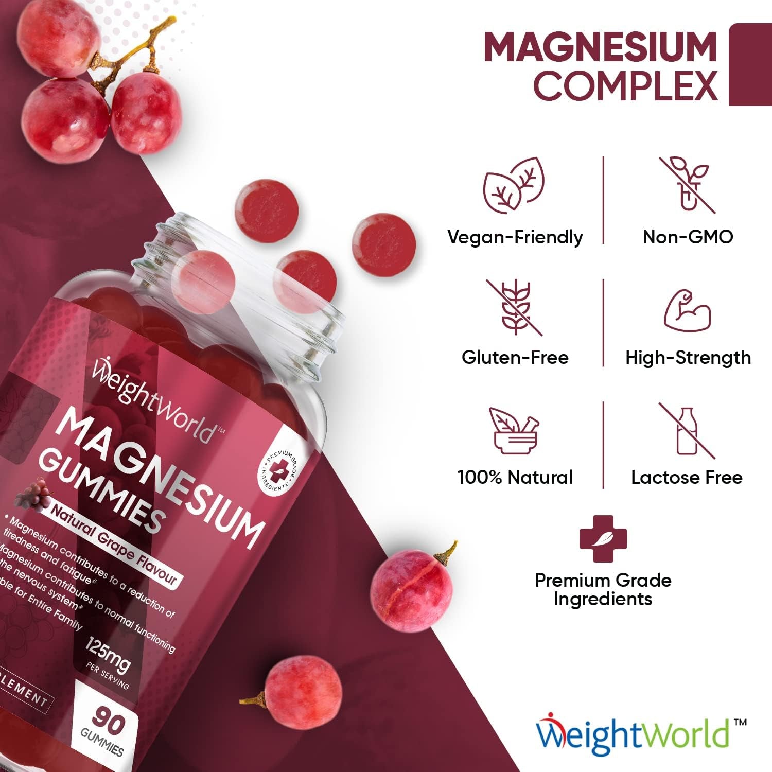 Magnesium Gummies - 90 Vegan Gummies - Magnesium Citrate Offering 125Mg Magnesium - for Adults & Kids (5 Years+) - Chewable Magnesium Supplements for Women & Men - 45 Days Supply -Gluten-Free