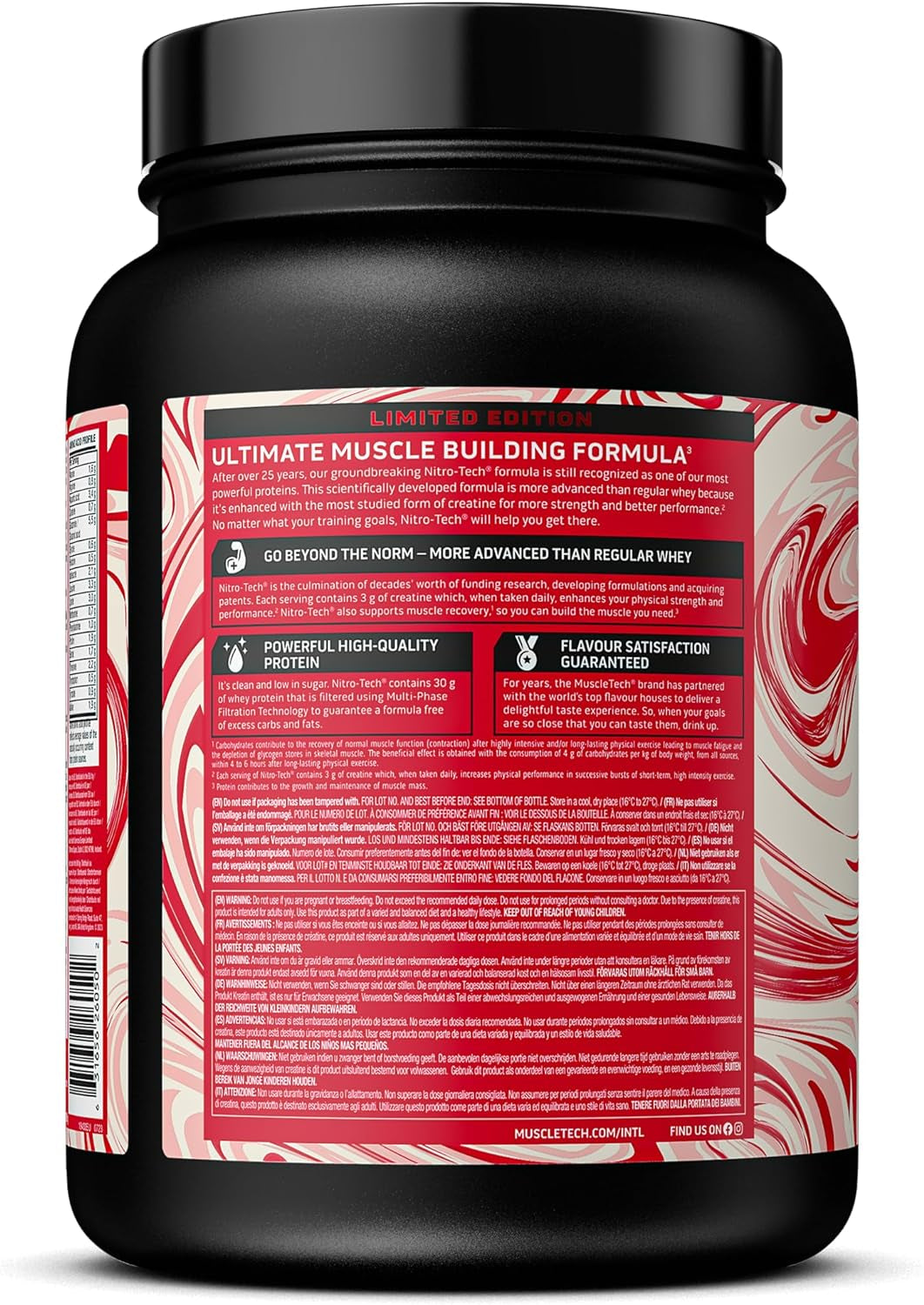 Nitrotech Whey Protein Powder, Muscle Maintenance & Growth, Whey Isolate Protein Powder with 3G Creatine, Protien Shake for Men & Women, 7.3G BCAA, 20 Servings, 908G, Raspberry Ripple