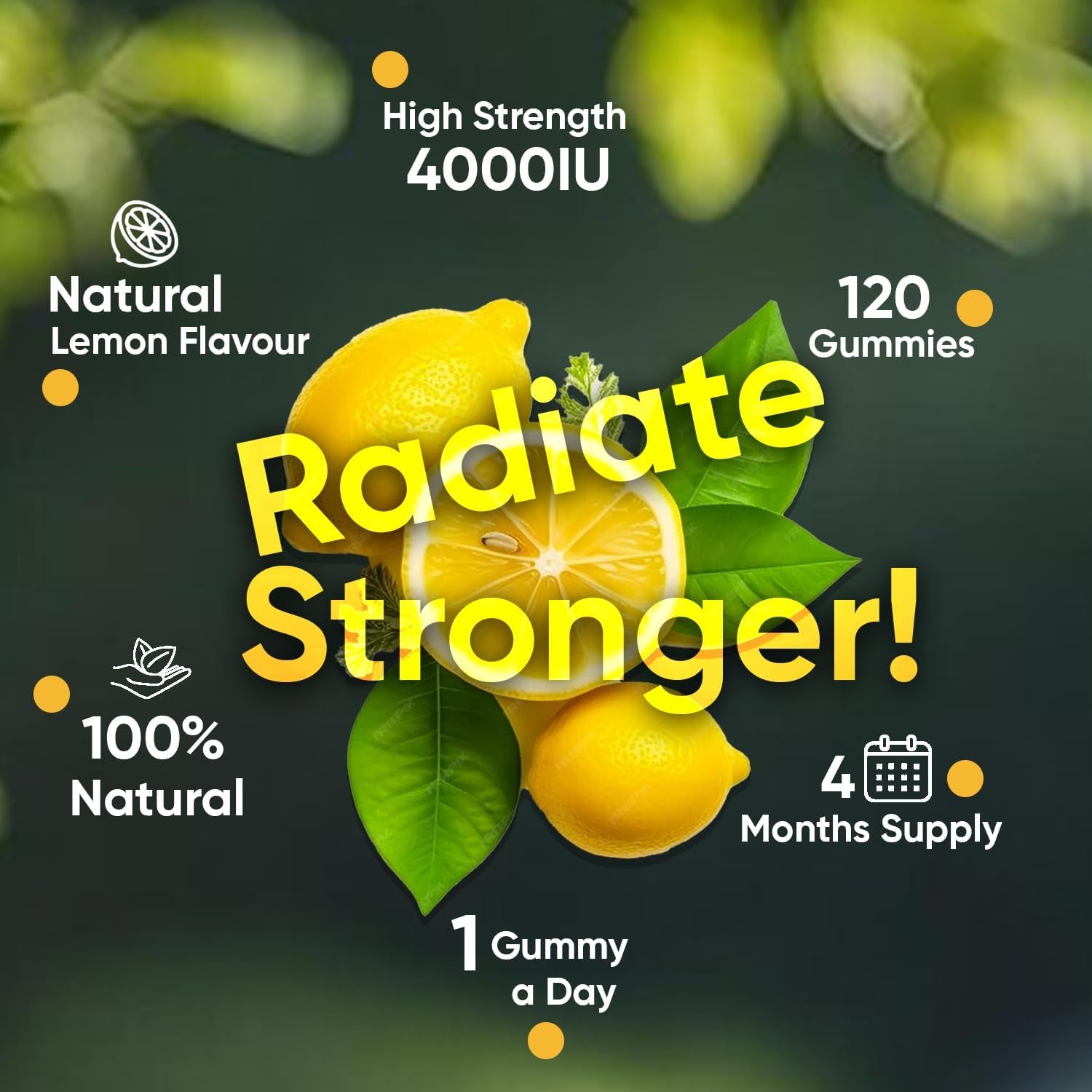 Vitamin D Gummies Adults 4000IU - Sugar-Free - 4 Months Supply - Natural Lemon Flavour - 120 Chewable Vitamin D3 Gummies - Vegetarian Friendly - High Strength Vitamin D Supplement - GMO & Gluten Free