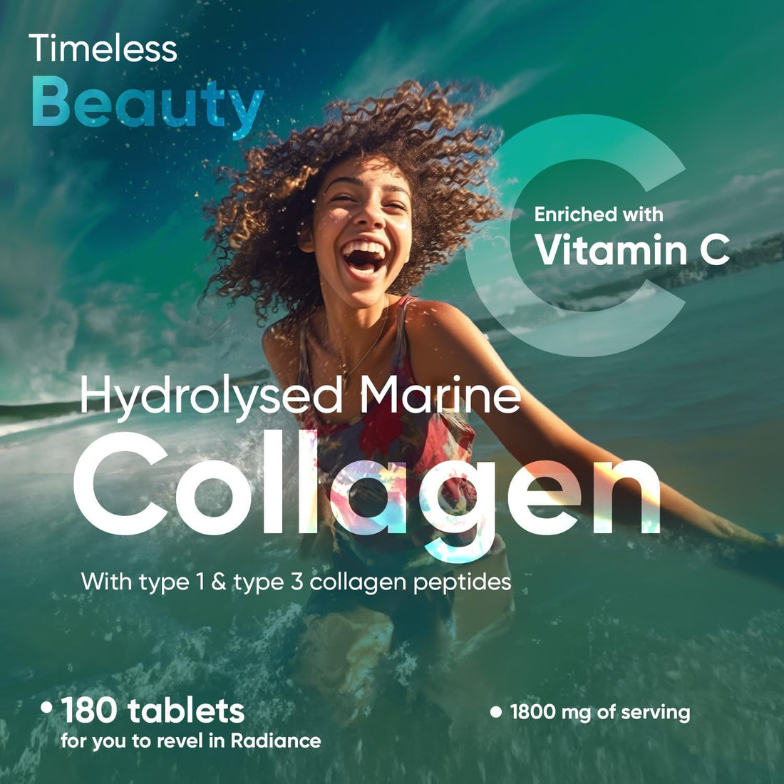 Hydrolysed Marine Collagen Tablets 1800Mg - Collagen Supplements for Skin, Hair, and Slumber- for Men & Women -180 Tablets- with Hydrolysed Collagen Peptides Type 1 & 3 with Vitamin C- Made in the UK