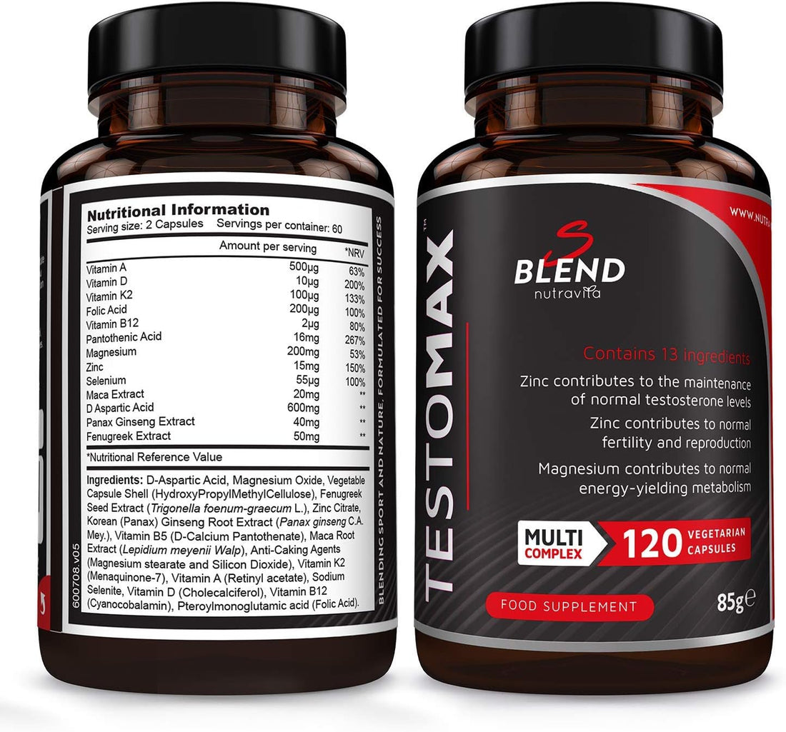 TESTOMAX Testosterone Booster for Men - 13 Powerful Active Ingredients & Vitamins Including Zinc, Maca Root Extract, Fenugreek, Ginseng - Made in the UK by