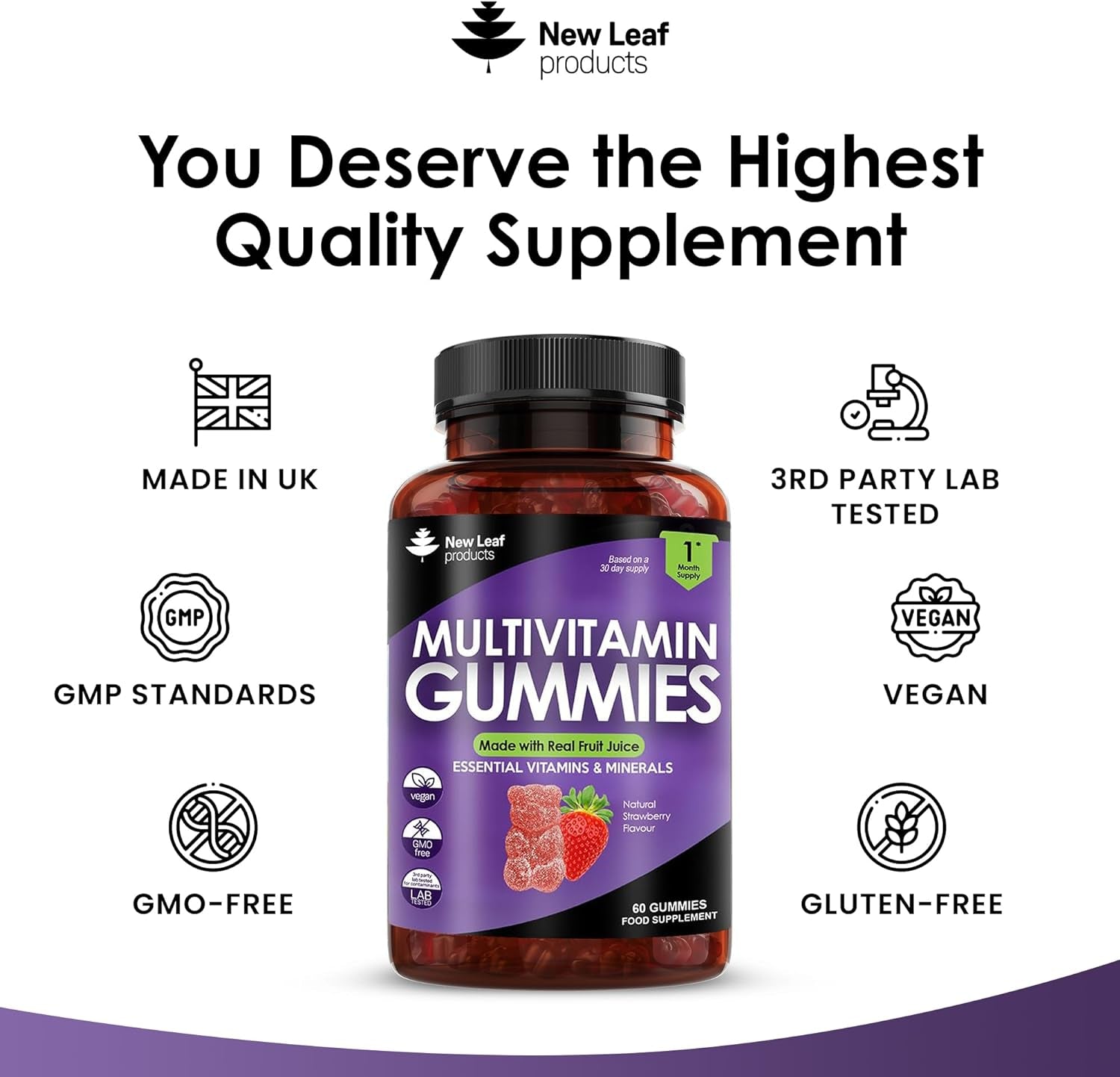 Multivitamin Gummies High Strength for Men Women - Vegetarian +14 Essential Vitamins & Minerals - Gluten Free, Non-Gmo Multi Vitamins Chewable Adults Vitamin C a D E B12 B6 & Biotin, Zinc & Iodine