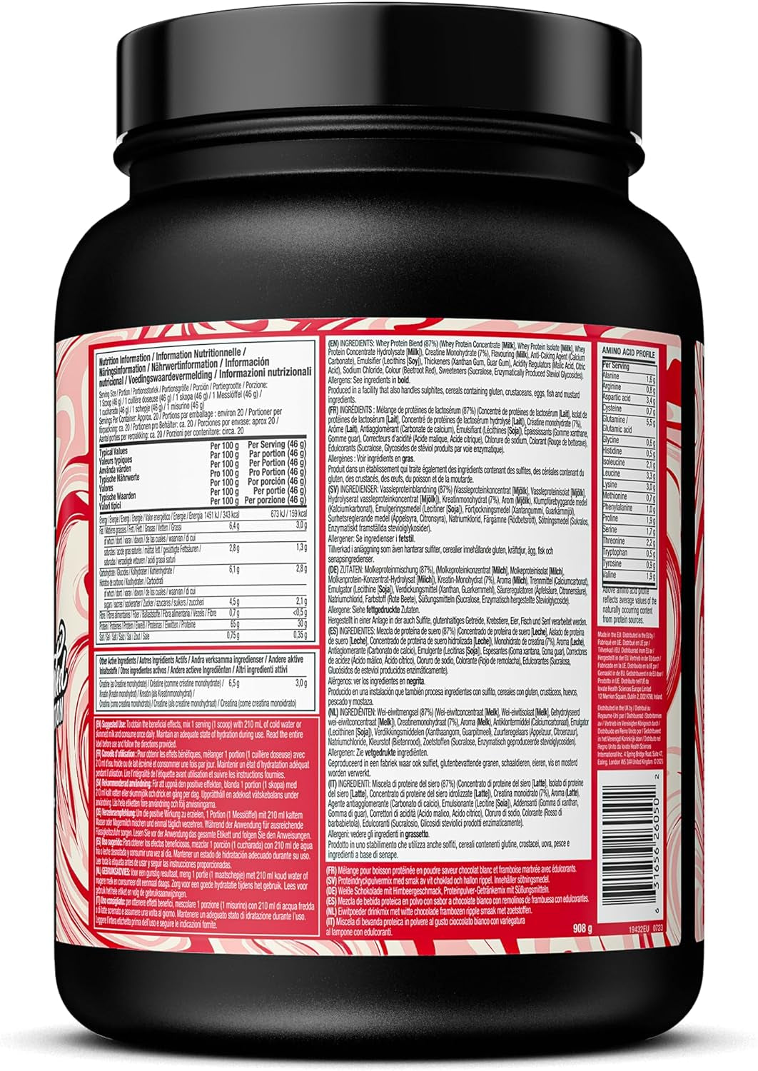 Nitrotech Whey Protein Powder, Muscle Maintenance & Growth, Whey Isolate Protein Powder with 3G Creatine, Protien Shake for Men & Women, 7.3G BCAA, 20 Servings, 908G, Raspberry Ripple