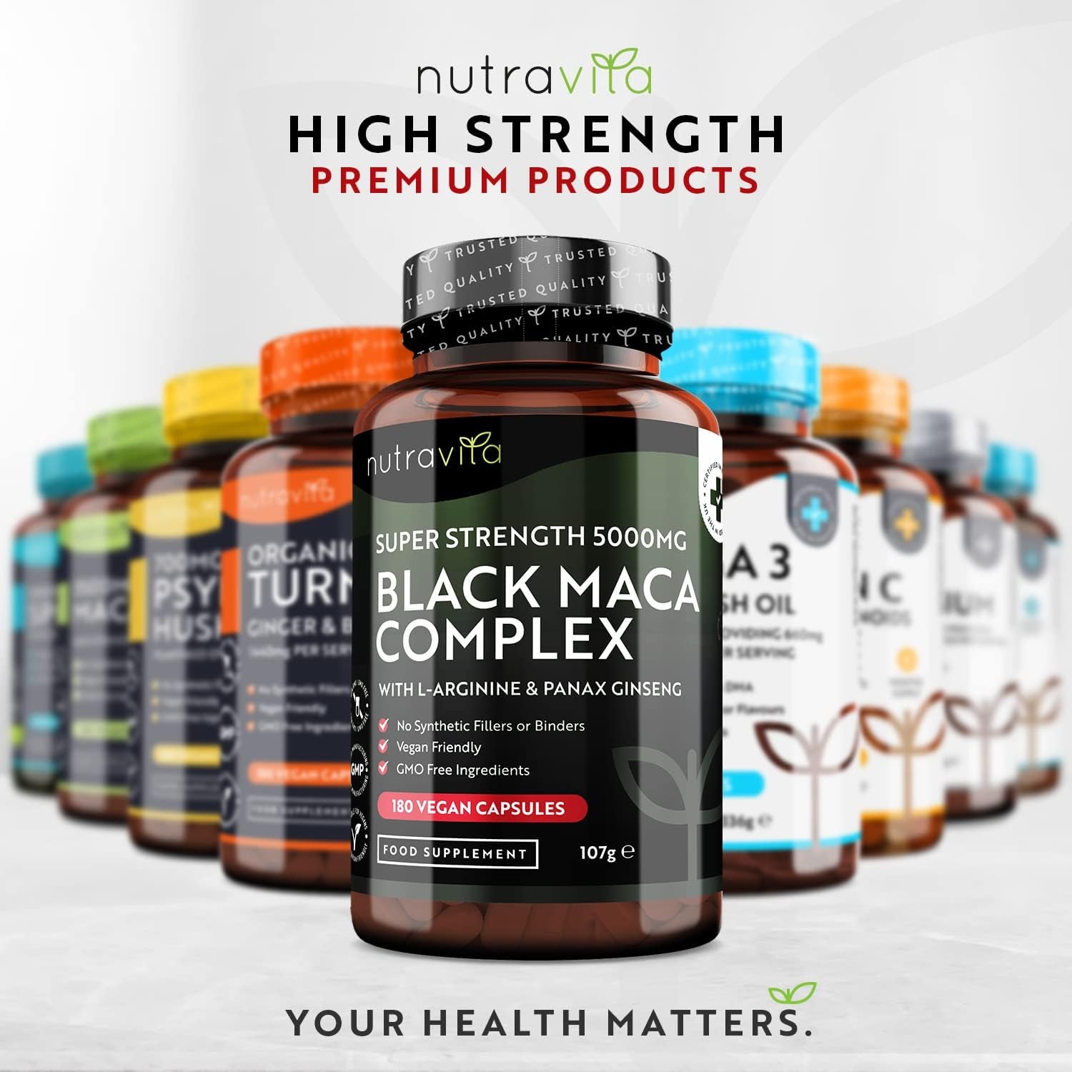 Maca Root Capsules 5000Mg (High Strength) – 180 Vegan Black (6 Month Supply) Not Tablets 100% Peruvian with L-Arginine, Panax Ginseng & Pepper Made in UK by