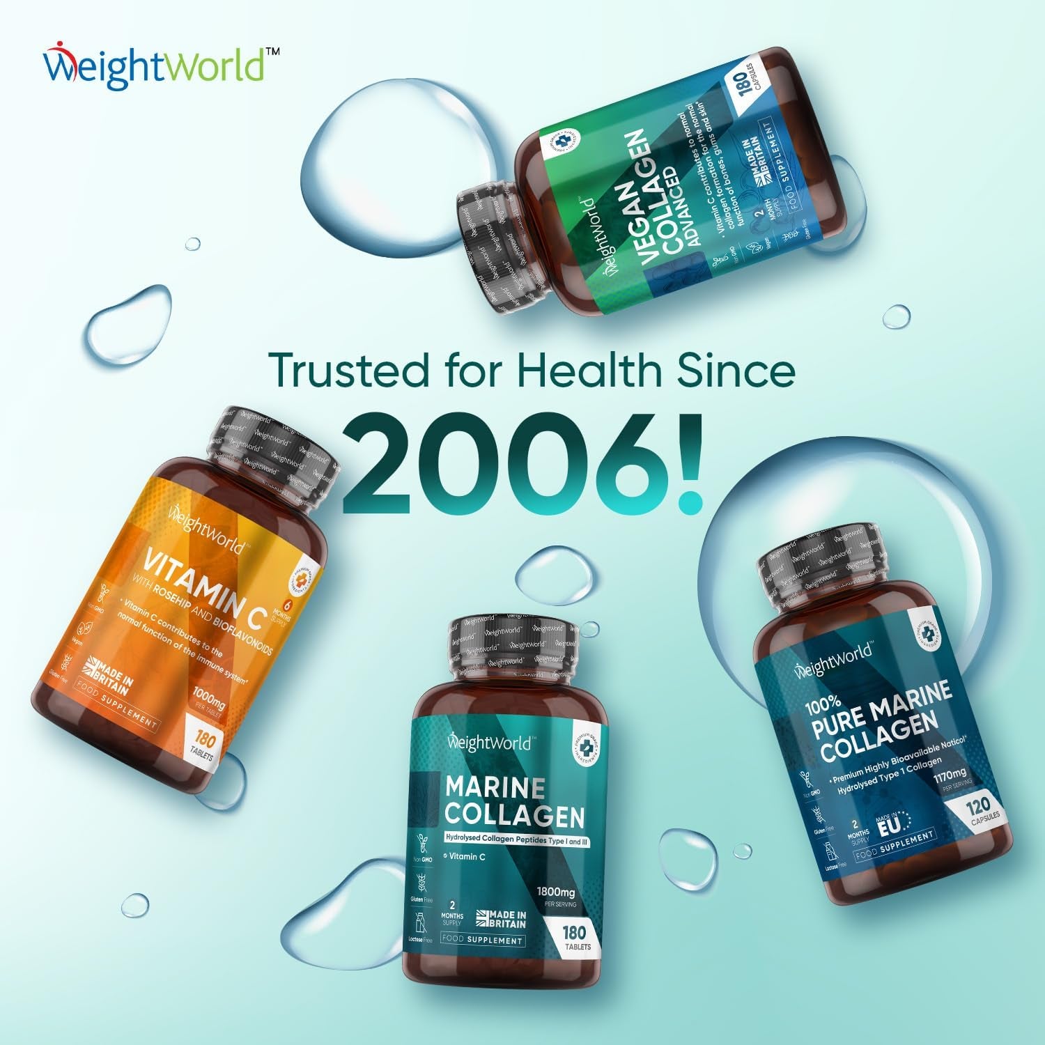 Hydrolysed Marine Collagen Tablets 1800Mg - Collagen Supplements for Skin, Hair, and Slumber- for Men & Women -180 Tablets- with Hydrolysed Collagen Peptides Type 1 & 3 with Vitamin C- Made in the UK