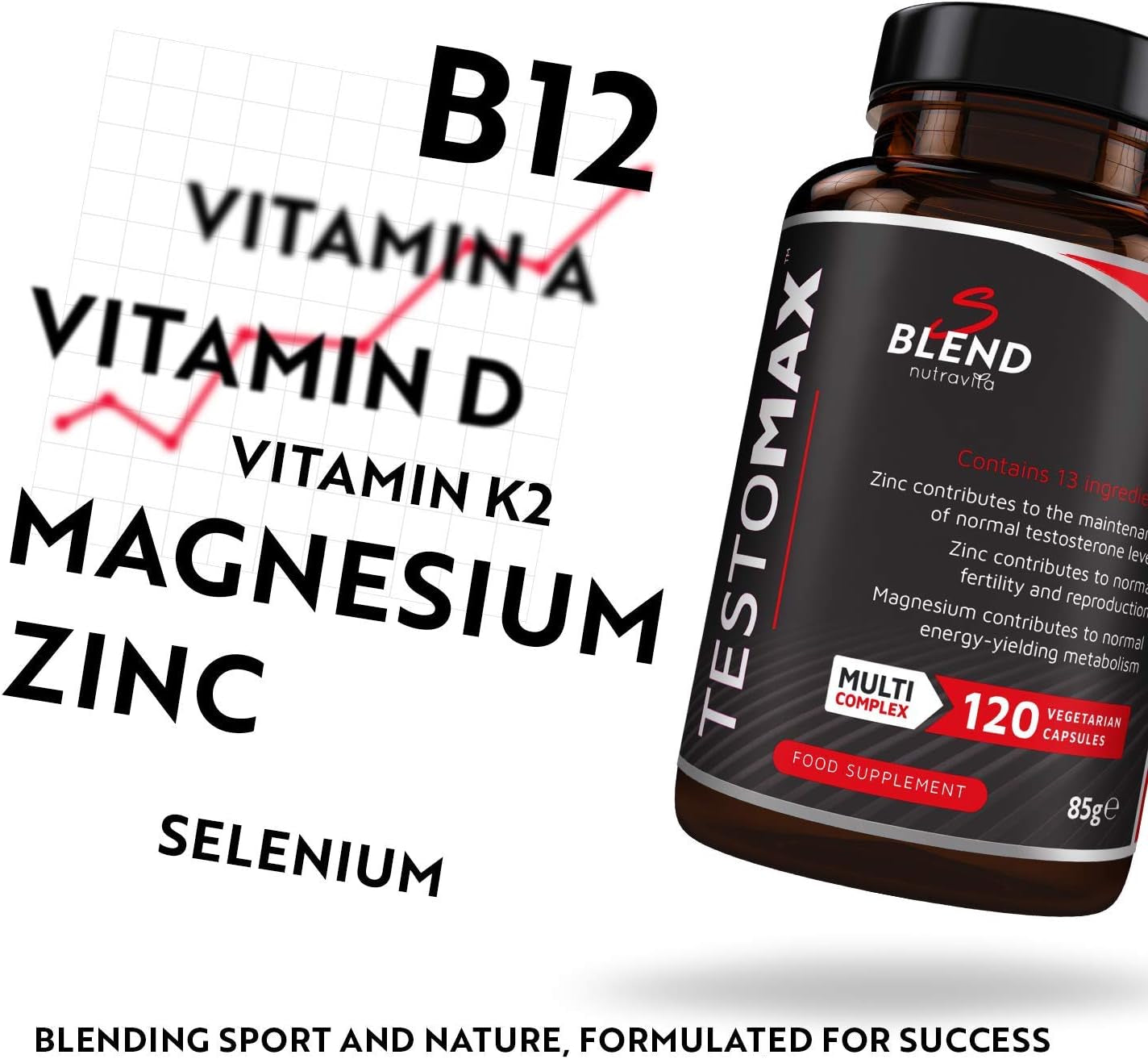 TESTOMAX Testosterone Booster for Men - 13 Powerful Active Ingredients & Vitamins Including Zinc, Maca Root Extract, Fenugreek, Ginseng - Made in the UK by