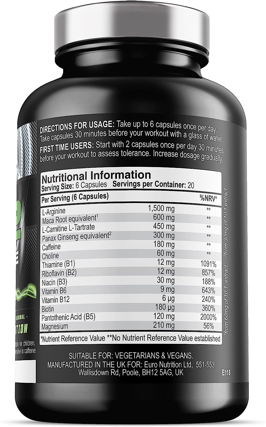 NO2 Xtreme - Nitric Oxide Supplement - Pump Pre Workout Tablets - with L Arginine, Niacin and Caffeine - Vegetarian & Vegan Nitric Oxide Supplements for Men and Women (120 Capsules)