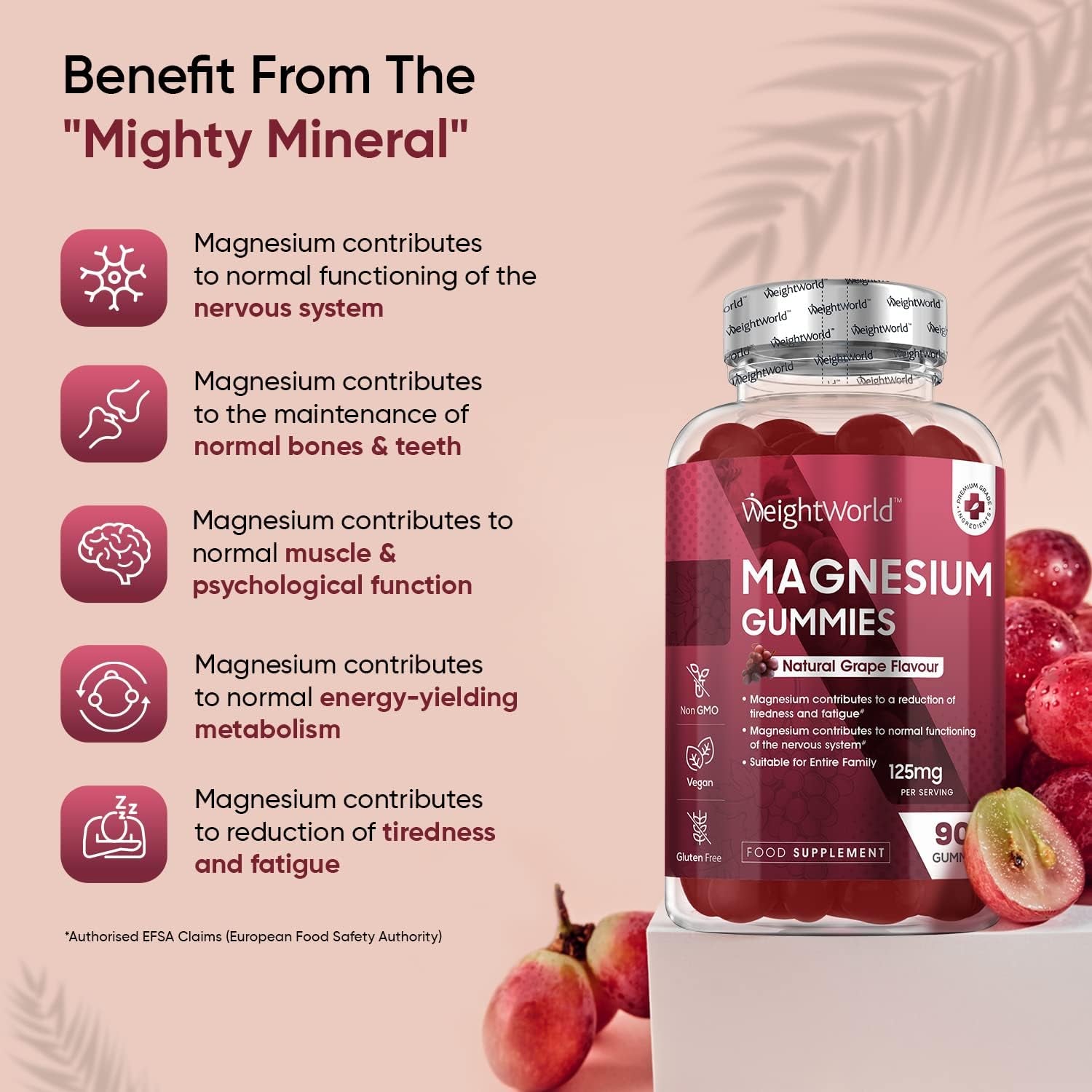 Magnesium Gummies - 90 Vegan Gummies - Magnesium Citrate Offering 125Mg Magnesium - for Adults & Kids (5 Years+) - Chewable Magnesium Supplements for Women & Men - 45 Days Supply -Gluten-Free