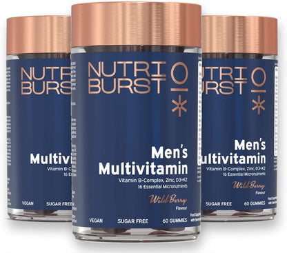 - Men’S Multivitamin Multipack - Immune Function &amp; Mental Performance - Contains 16 Micronutrients; B2, B3, B5, B6, B12, A, C, D Vegan &amp; Sugar Free - 3 X 60 Berry Gummies - 3 Month Supply