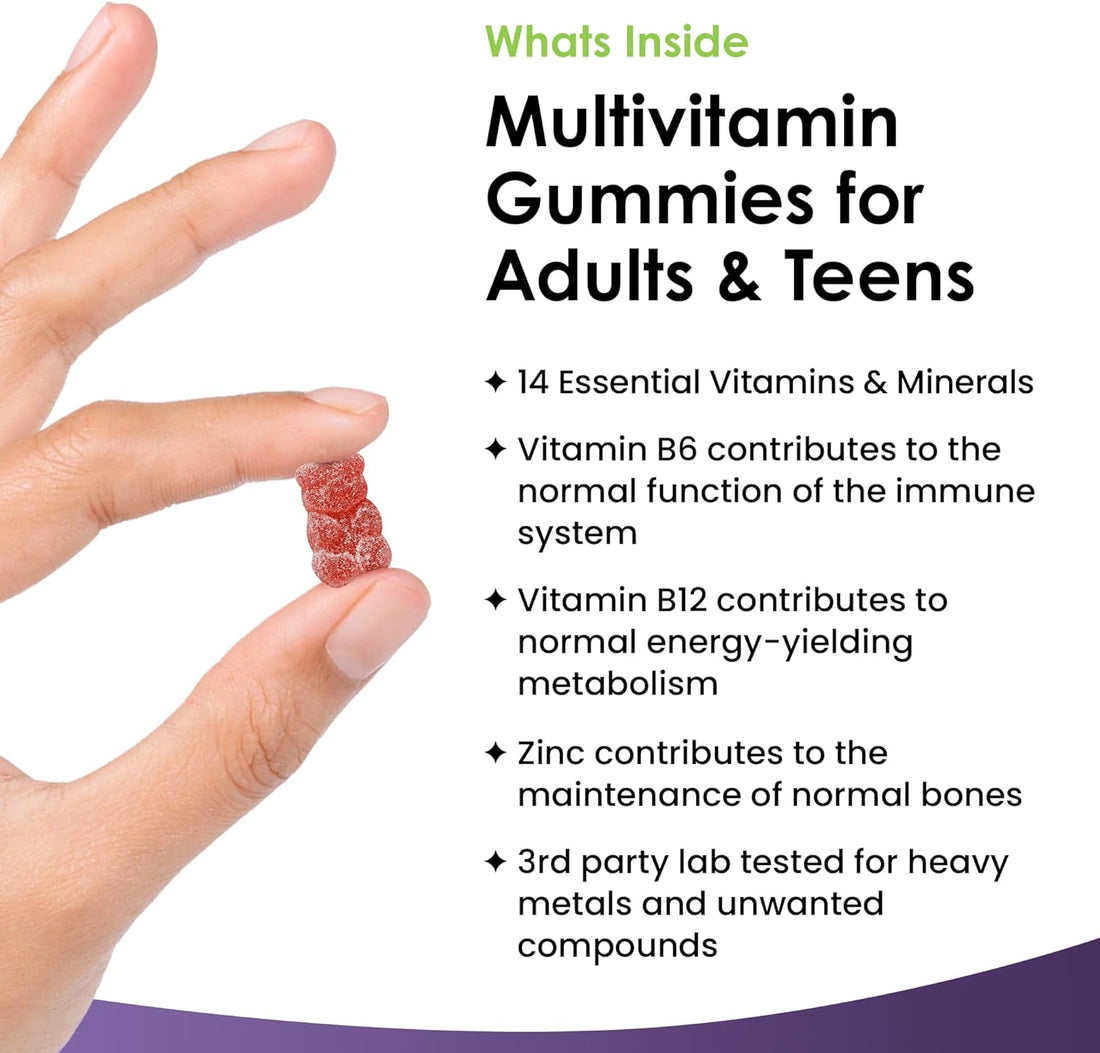 Multivitamin Gummies High Strength for Men Women - Vegetarian +14 Essential Vitamins &amp; Minerals - Gluten Free, Non-Gmo Multi Vitamins Chewable Adults Vitamin C a D E B12 B6 &amp; Biotin, Zinc &amp; Iodine