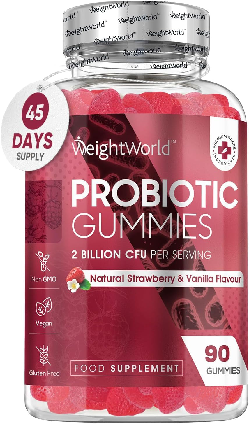 Vegan Probiotic Gummies with Prebiotic - 45 Days (90 Low Sugar Gummies) - Strawberry &amp; Vanilla Flavour - Bacillus Coagulans &amp; Inulin - Gut Health, Immune System &amp; Digestion Supplement for Women &amp; Men