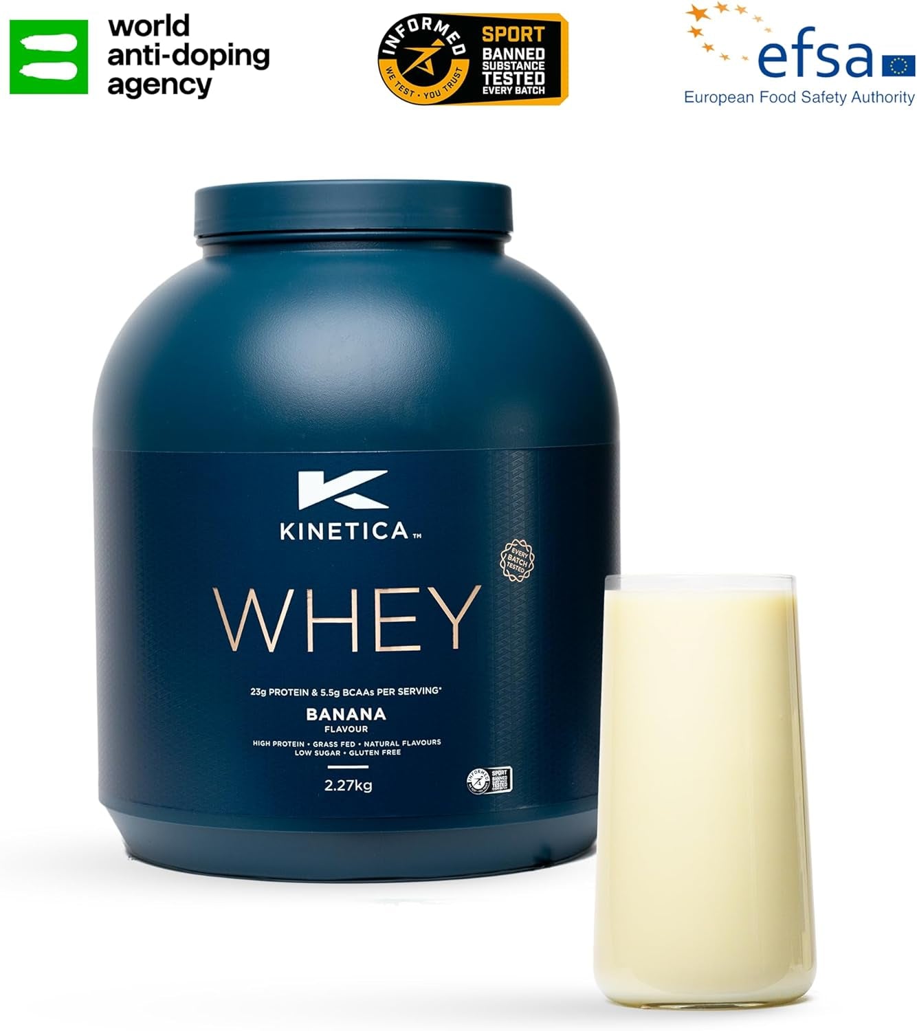 Banana Whey Protein Powder | 2.27Kg | 23G Protein per Serving | 75 Servings | Sourced from EU Grass-Fed Cows | Superior Mixability &amp; Taste