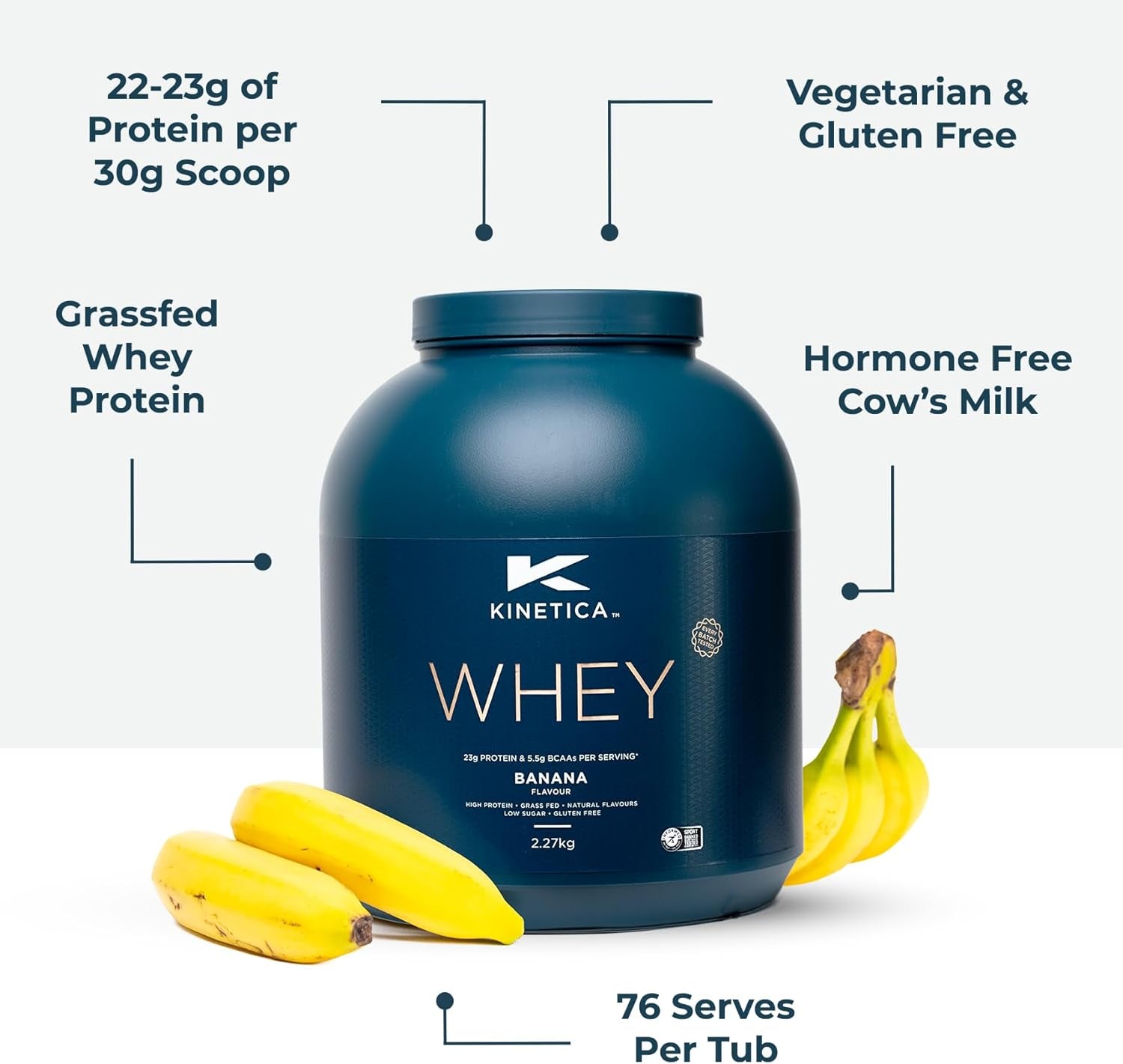 Banana Whey Protein Powder | 2.27Kg | 23G Protein per Serving | 75 Servings | Sourced from EU Grass-Fed Cows | Superior Mixability &amp; Taste