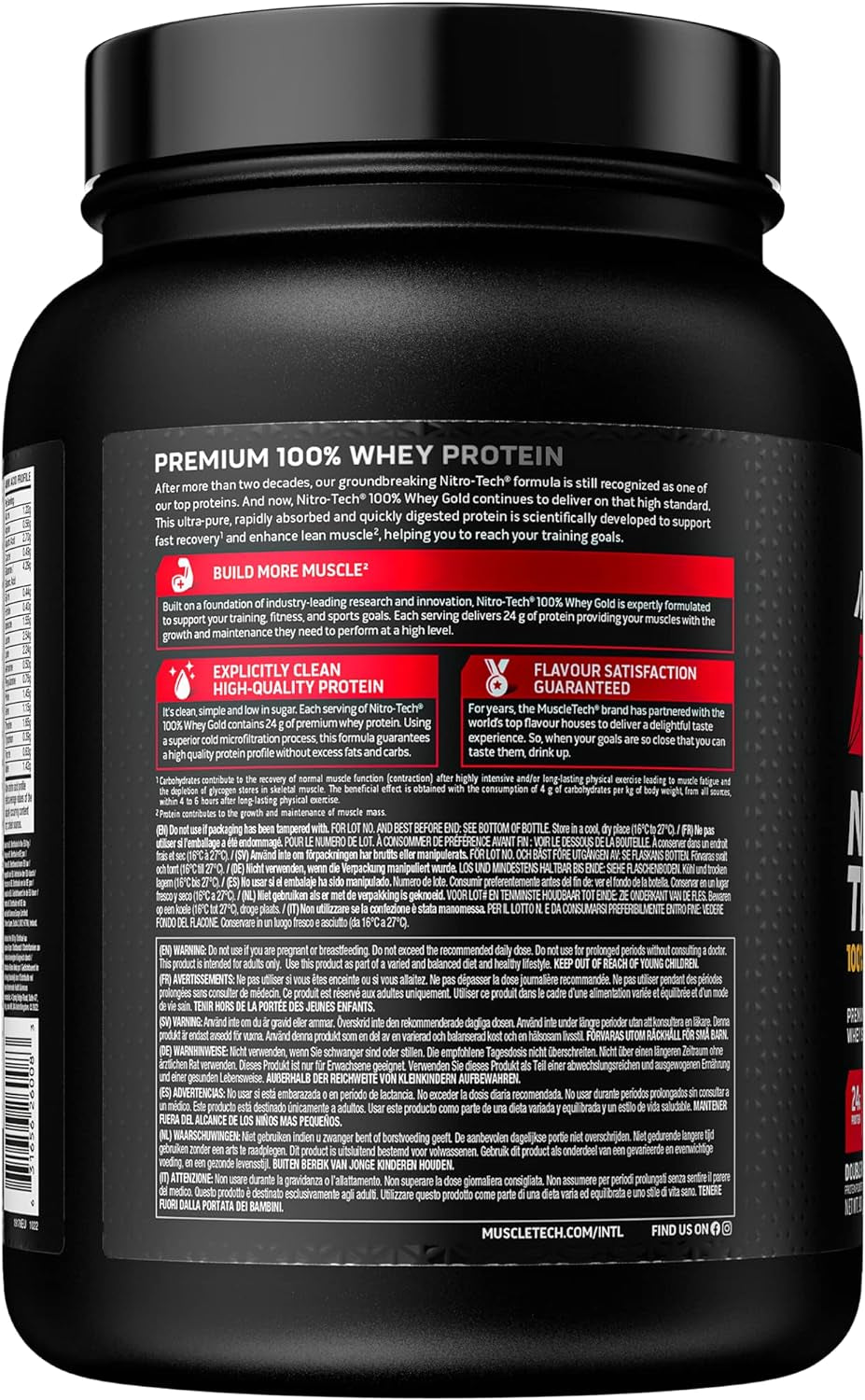 Nitrotech 100% Whey Gold Protein Powder, Build Muscle Mass, Whey Isolate Protein Powder &amp; Peptides, Protein Shake for Men &amp; Women, 5.5G BCAA, 28 Servings, 908Kg, Double Rich Chocolate