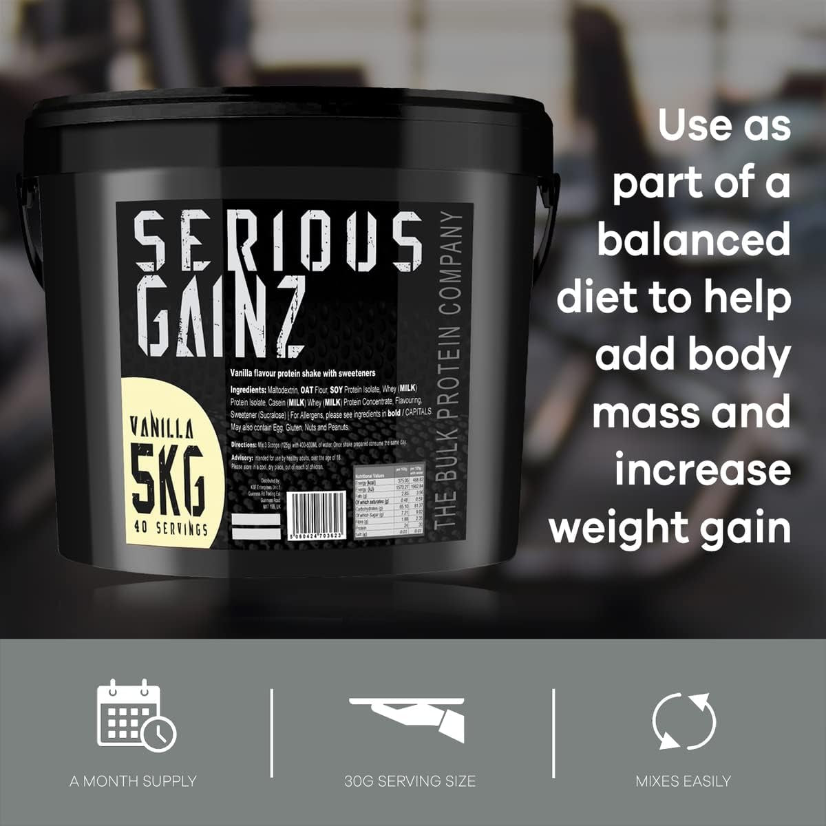 , SERIOUS GAINZ - Whey Protein Powder - Weight Gain, Mass Gainer - 30G Protein Powders (Vanilla, 5Kg)