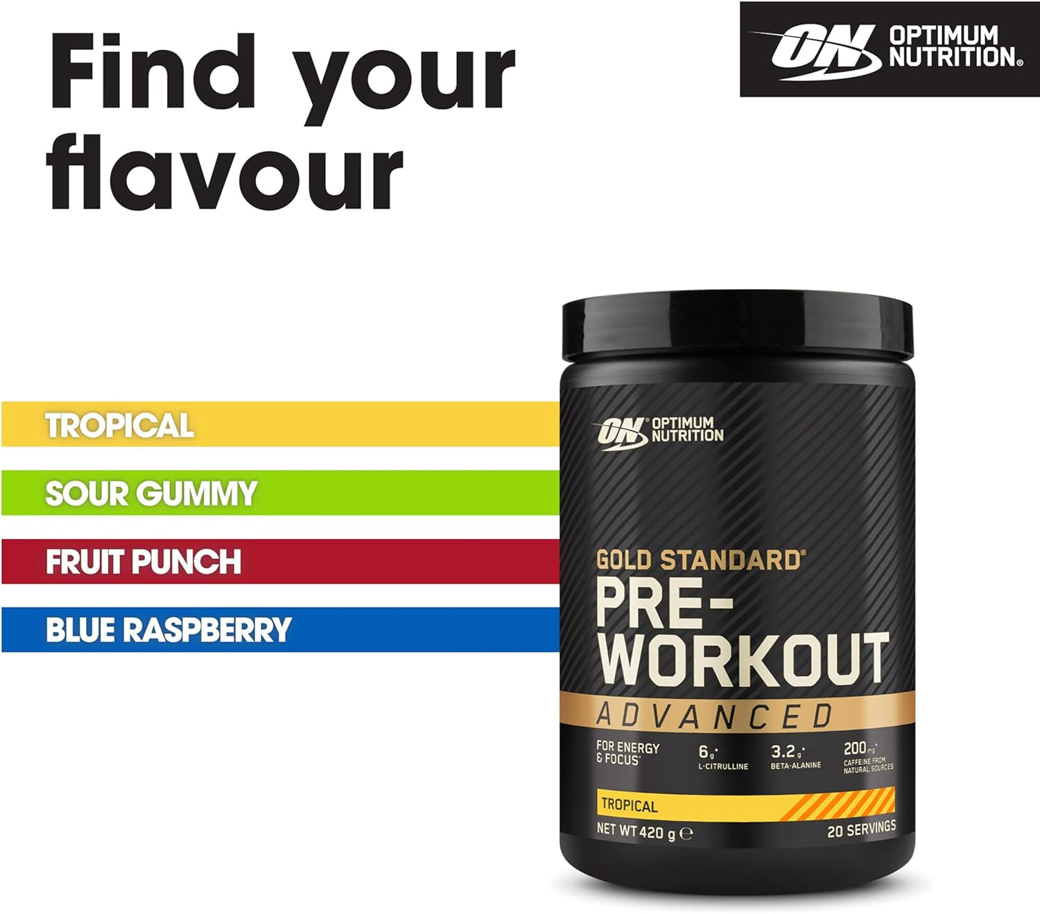 on Gold Standard Pre-Workout Advanced with L-Citrulline, Beta-Alanine and Caffeine, Tropical, 20 Servings, 420 G