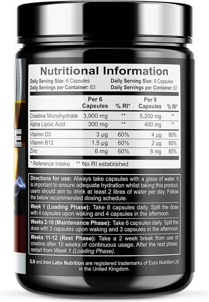 Creatine Capsules - 4,200Mg per Serving X 83 Servings - Creatine Monohydrate with ALA - Suitable for Men and Women (500 Capsules)