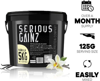 , SERIOUS GAINZ - Whey Protein Powder - Weight Gain, Mass Gainer - 30G Protein Powders (Vanilla, 5Kg)