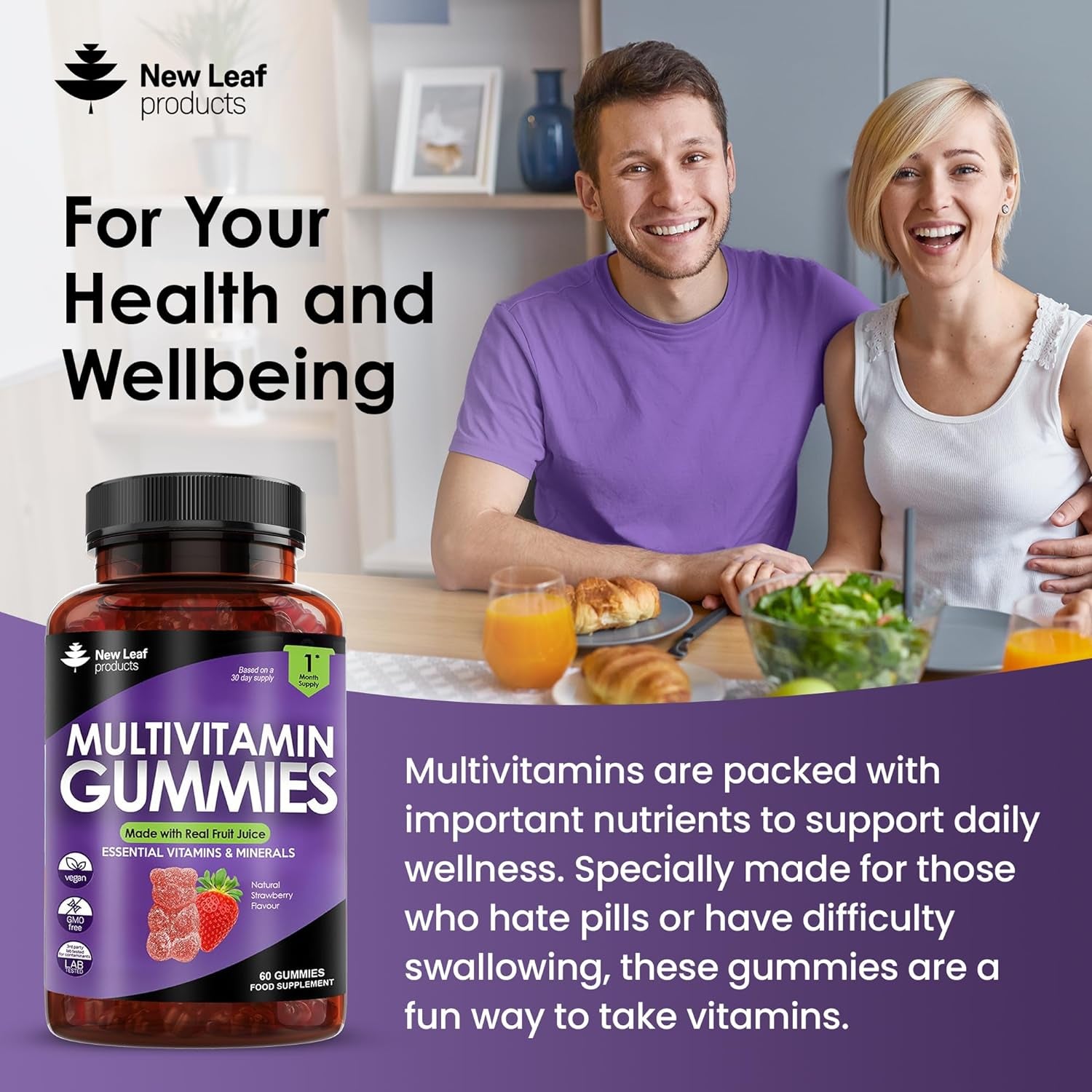 Multivitamin Gummies High Strength for Men Women - Vegetarian +14 Essential Vitamins &amp; Minerals - Gluten Free, Non-Gmo Multi Vitamins Chewable Adults Vitamin C a D E B12 B6 &amp; Biotin, Zinc &amp; Iodine