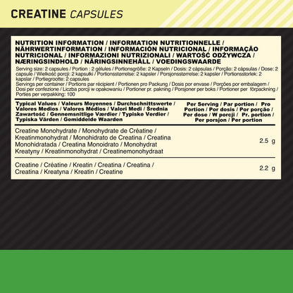 Creatine Capsules with 2500 Mg of Unflavoured Creatine Monohydrate per Serving, Creatine Food Supplement Capsules to Support Performance, 100 Servings, 200 Capsules