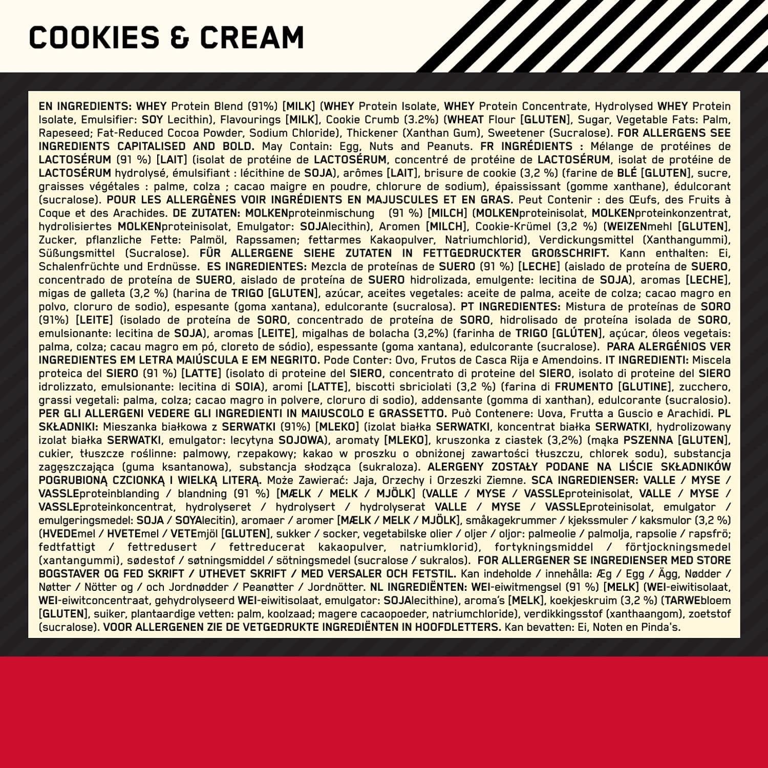 Gold Standard 100% Whey Protein, Muscle Building Powder with Naturally Occurring Glutamine and BCAA Amino Acids, Cookies and Cream Flavour, 28 Servings, 896 G