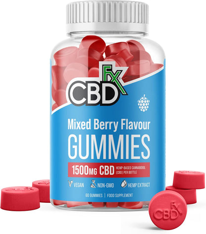 1500Mg CBD High Strength Vegan Mixed Berry Gummies 25Mg CBD per Gummy 60X Bottle (30 Days) - CBD Vegan Gummies, Gluten Free, Non-Gmo, All Natural &amp; No THC