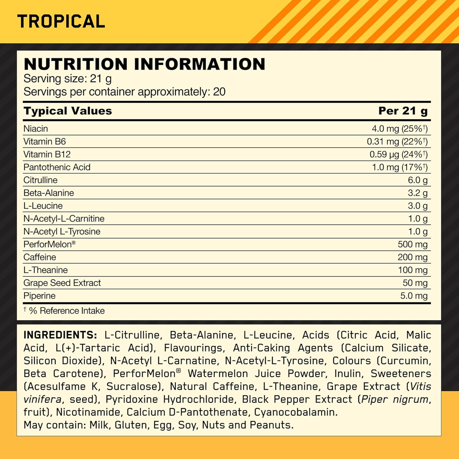 on Gold Standard Pre-Workout Advanced with L-Citrulline, Beta-Alanine and Caffeine, Tropical, 20 Servings, 420 G