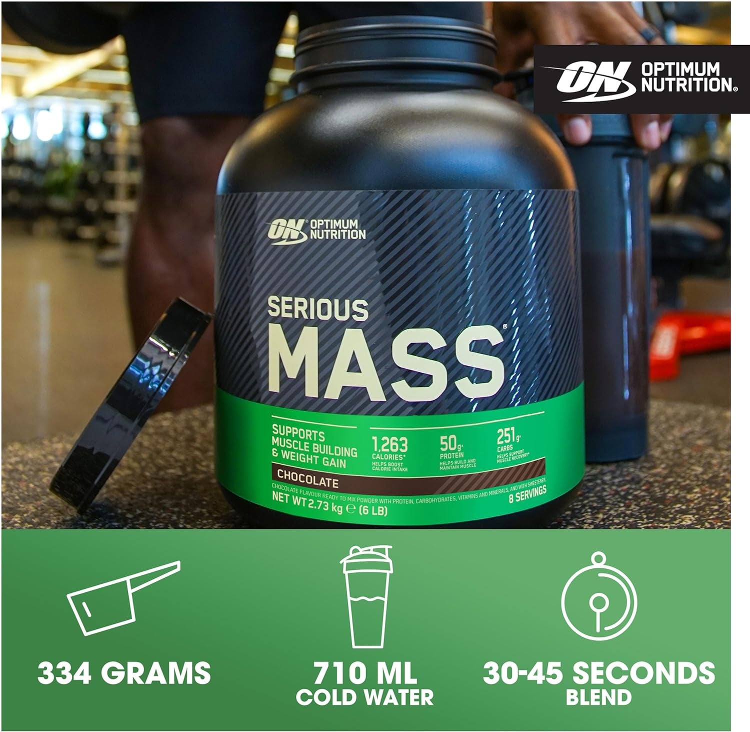 Serious Mass Protein Powder with Creatine, Glutamine, 25 Vitamins &amp; Minerals, High Calorie Mass Gainer, Vanilla Flavour, 8 Servings, 2.73Kg, Packaging May Vary