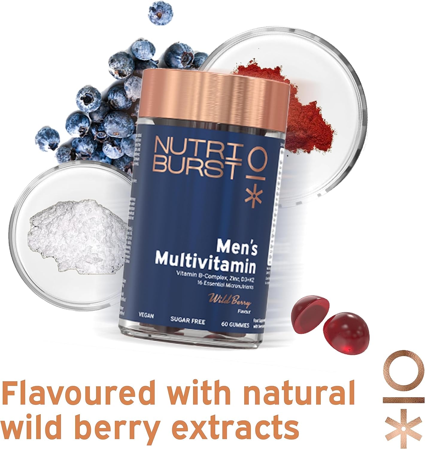 - Men’S Multivitamin Multipack - Immune Function &amp; Mental Performance - Contains 16 Micronutrients; B2, B3, B5, B6, B12, A, C, D Vegan &amp; Sugar Free - 3 X 60 Berry Gummies - 3 Month Supply