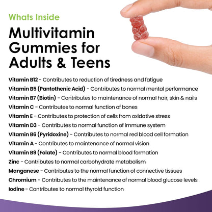 Multivitamin Gummies High Strength for Men Women - Vegetarian +14 Essential Vitamins &amp; Minerals - Gluten Free, Non-Gmo Multi Vitamins Chewable Adults Vitamin C a D E B12 B6 &amp; Biotin, Zinc &amp; Iodine