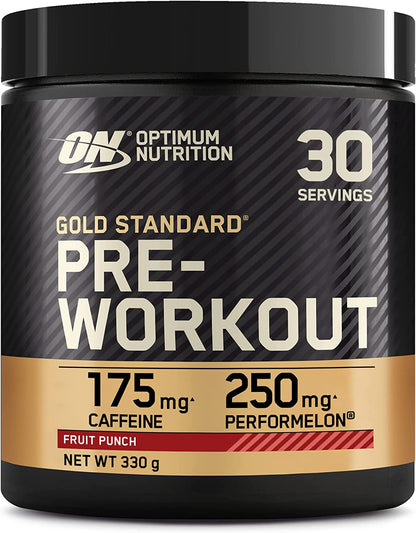 Gold Standard Pre Workout Powder, Energy Drink with Creatine Monohydrate, Beta Alanine, Caffeine and Vitamin B Complex, Fruit Punch, 30 Servings, 330G, Packaging May Vary