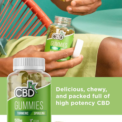 1500Mg CBD High Strength Vegan Turmeric and Spirulina Gummies, 25Mg Turmeric / 10Mg Spirulina / 25Mg CBD per Gummy 60X Bottle (30 Days)