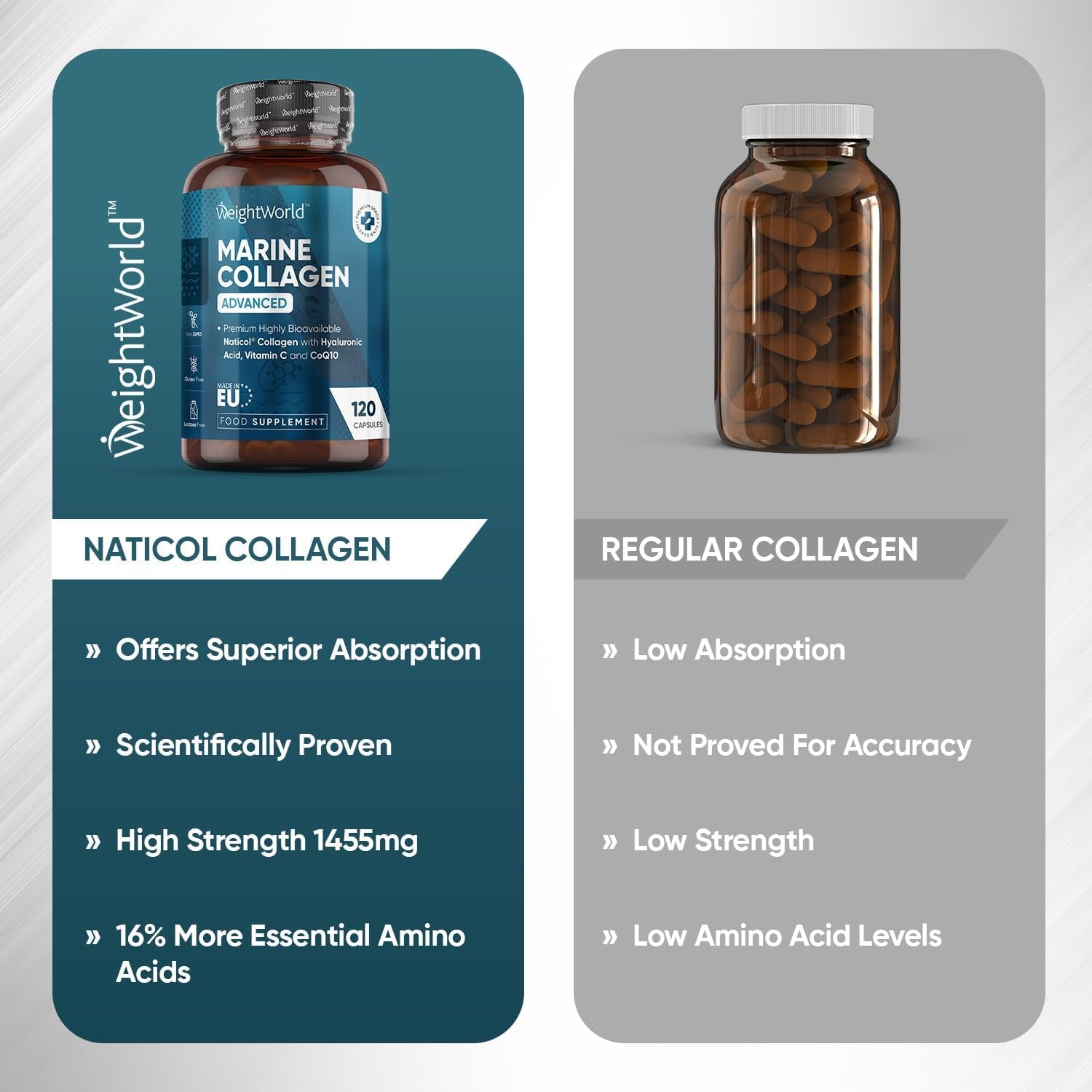 Marine Collagen Capsules 1455Mg - 120 Capsules - Naticol Type 1 Collagen Supplements for Women &amp; Men - Hydrolysed Marine Collagen Peptides Complex with Hyaluronic Acid, Vitamin C, Zinc &amp; Coq10