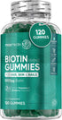 Biotin Gummies 5000Mcg - with Vitamin A, B, C, D, E & Selenium – 120 Hair Nails and Skin Vitamins Gummies – Natural Berry Flavour Vitamin B7 Gummies- Lab-Tested Biotin Hair Growth Gummies