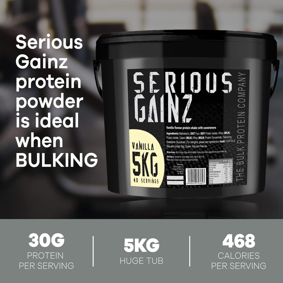 , SERIOUS GAINZ - Whey Protein Powder - Weight Gain, Mass Gainer - 30G Protein Powders (Vanilla, 5Kg)