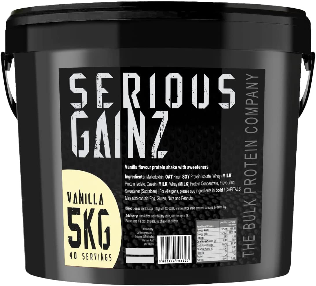 , SERIOUS GAINZ - Whey Protein Powder - Weight Gain, Mass Gainer - 30G Protein Powders (Vanilla, 5Kg)