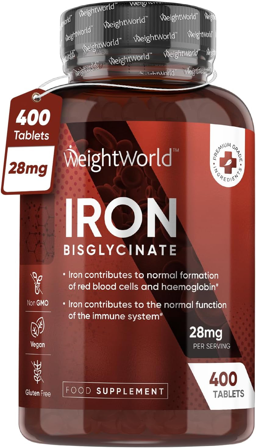 Gentle Iron Tablets High Strength 28Mg - 400 Tablets (6+ Months Supply) - Vegan Iron Bisglycinate - Energy Tablets for Tiredness and Fatigue - High Absorption Iron Supplements for Women and Men