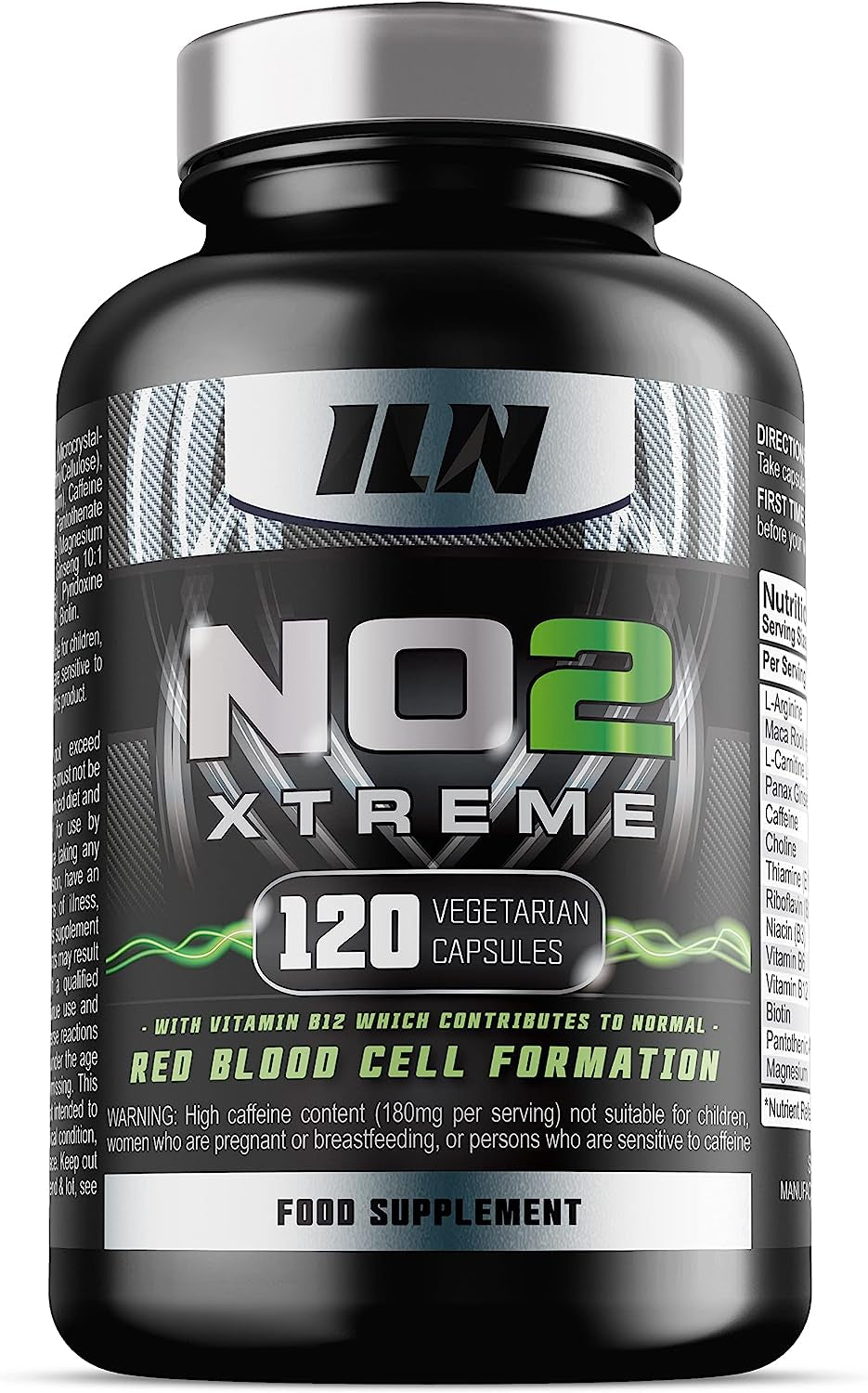 NO2 Xtreme - Nitric Oxide Supplement - Pump Pre Workout Tablets - with L Arginine, Niacin and Caffeine - Vegetarian &amp; Vegan Nitric Oxide Supplements for Men and Women (120 Capsules)