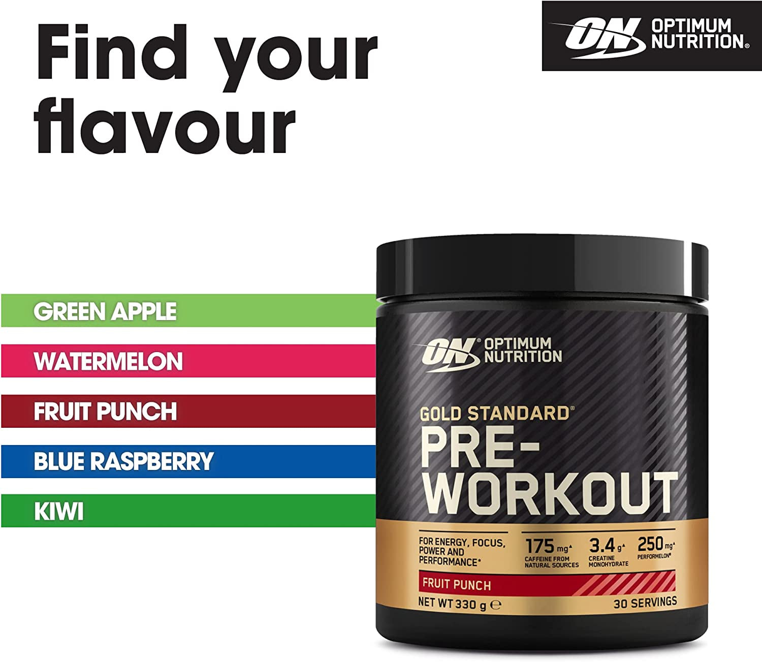 Gold Standard Pre Workout Powder, Energy Drink with Creatine Monohydrate, Beta Alanine, Caffeine and Vitamin B Complex, Fruit Punch, 30 Servings, 330G, Packaging May Vary