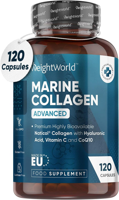 Marine Collagen Capsules 1455Mg - 120 Capsules - Naticol Type 1 Collagen Supplements for Women &amp; Men - Hydrolysed Marine Collagen Peptides Complex with Hyaluronic Acid, Vitamin C, Zinc &amp; Coq10