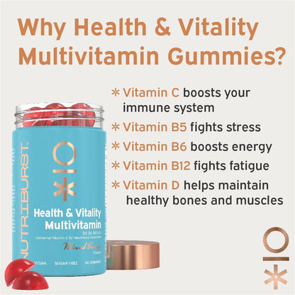 Multivitamins Health &amp; Vitality Gummy Liposomal C B5 B6 B12, D - Plant Based, Sugar Free Supplement - 60 Gummies 1 Month Supply - Healthy Nutrition Suitable for Vegetarians and Vegans