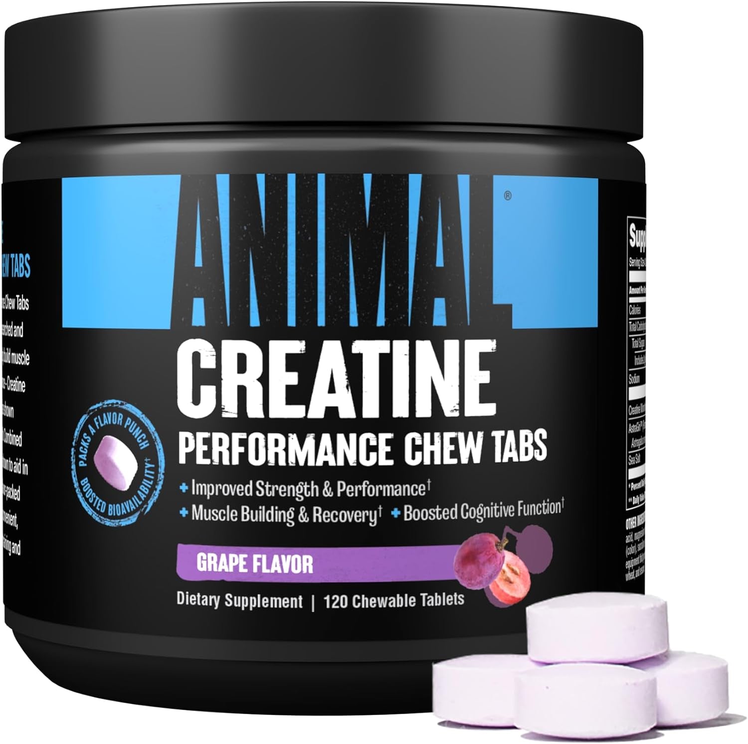 Creatine Chews Tablets - Enhanced Creatine Monohydrate with Astragin to Improve Absorption, Sea Salt for Added Pumps, Delicious and Convenient Chewable Tablets - Grape - 120 Count