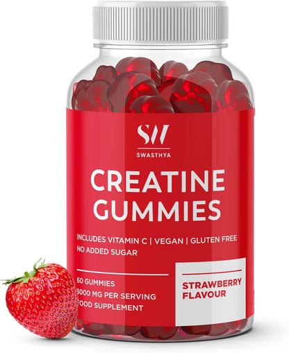 SW 3000Mg Creatine Monohydrate Gummies – Vegan &amp; Sugar Free – Pre Workout Gym Supplement, 60 Gummies (1 Month Supply) – Strawberry Flavour