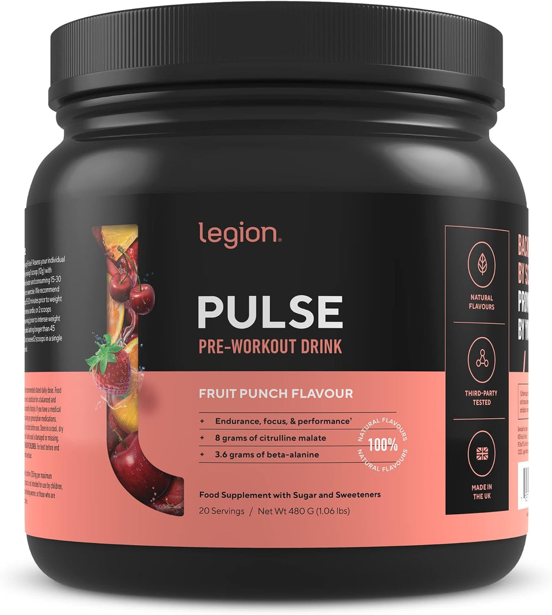 Pulse Pre Workout Supplement - All Natural Nitric Oxide Preworkout Drink to Boost Energy, Creatine Free, Naturally Sweetened, Beta Alanine, Citrulline, (Fruit Punch)